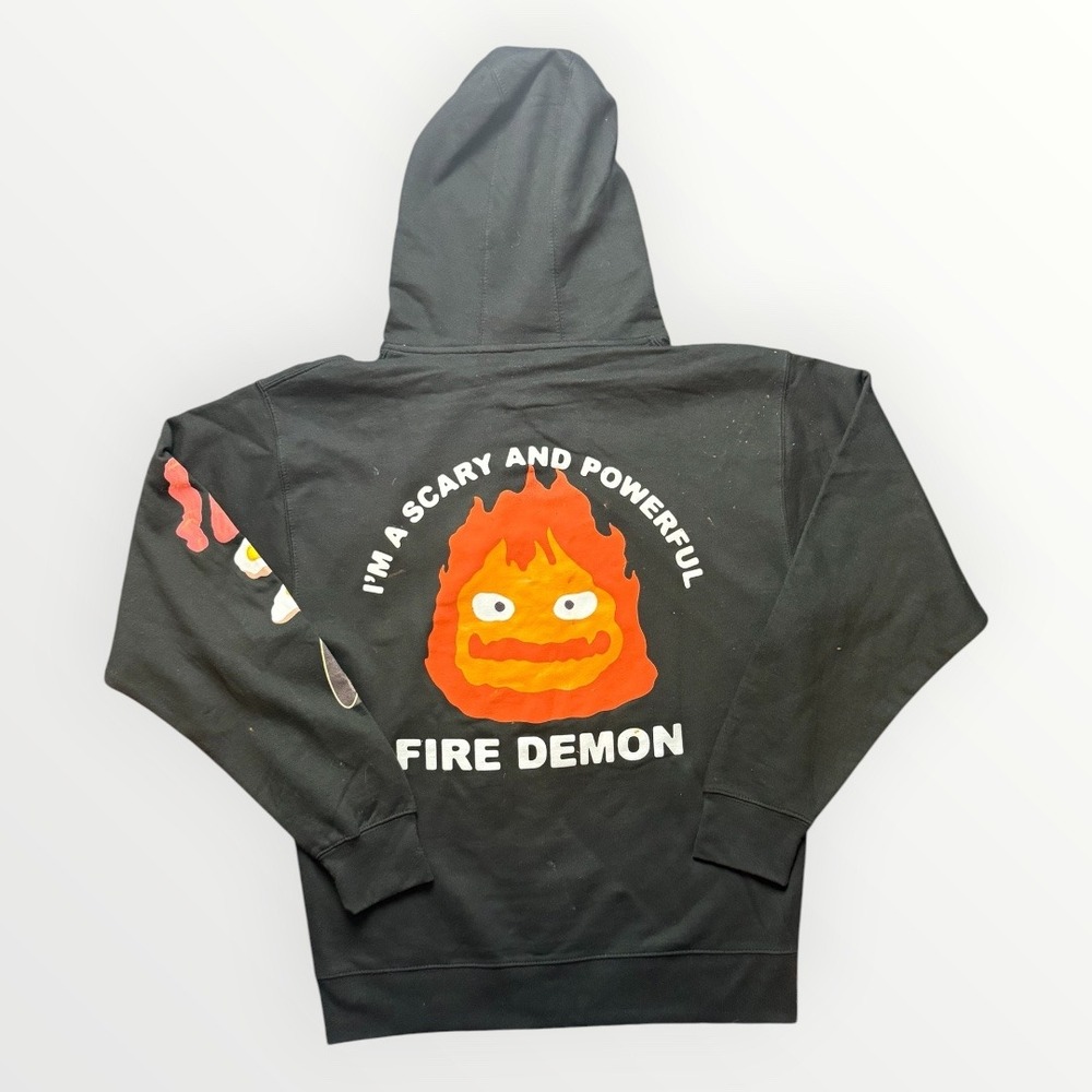 Studio Ghibli Howls Moving Castle Calcifer Fire Demon Zip Hoodie Black Medium
